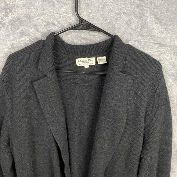 Christian Dior Women's Vtg Sweater Cardigan Black Angora Wool L Preppy Old Money - Picture 2 of 6